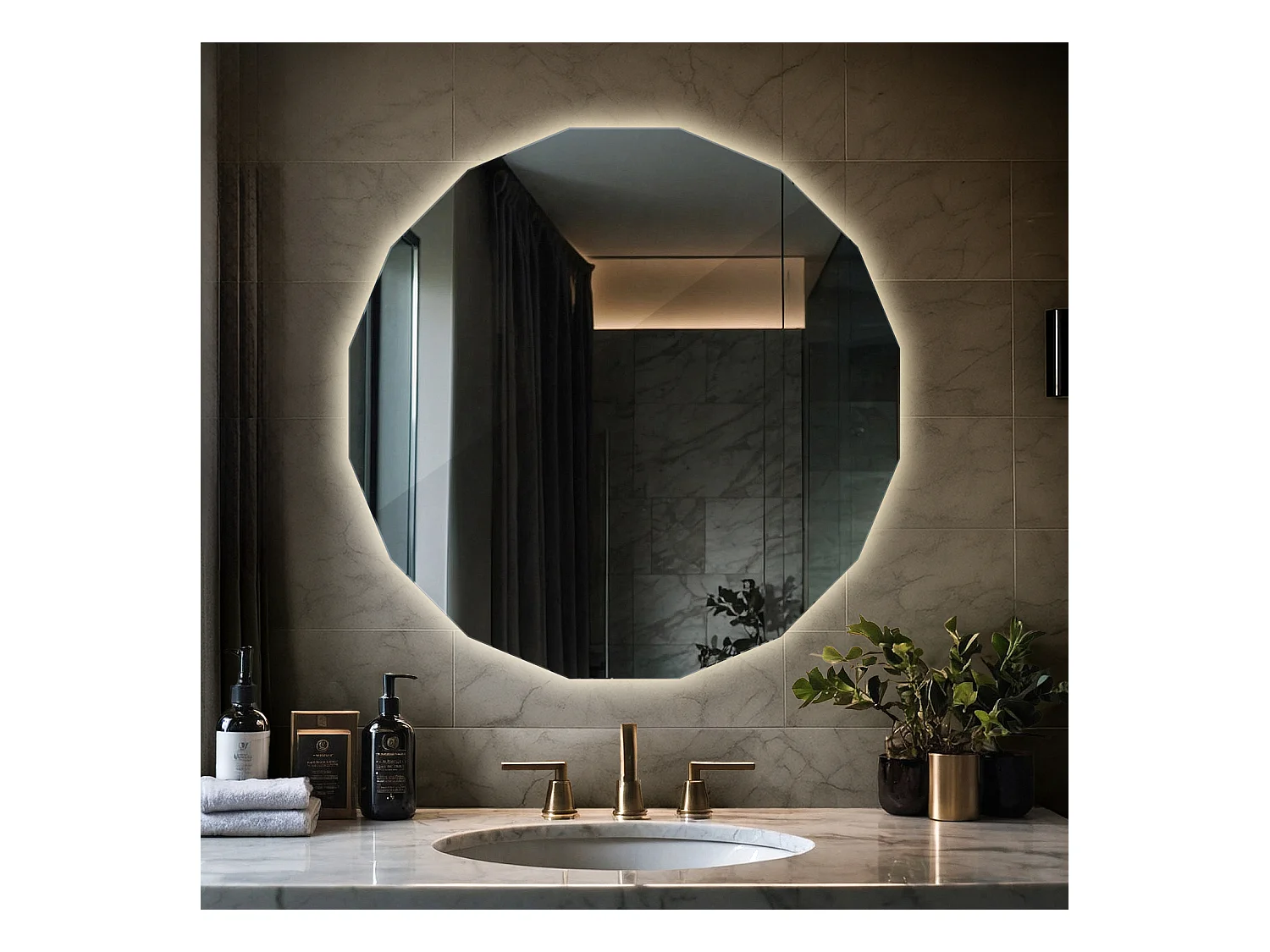 Miroir LED sans cadre mural forme ronde élégante avec éclairage doux et chaleureux parfait pour dressing 60x60 Tulup
