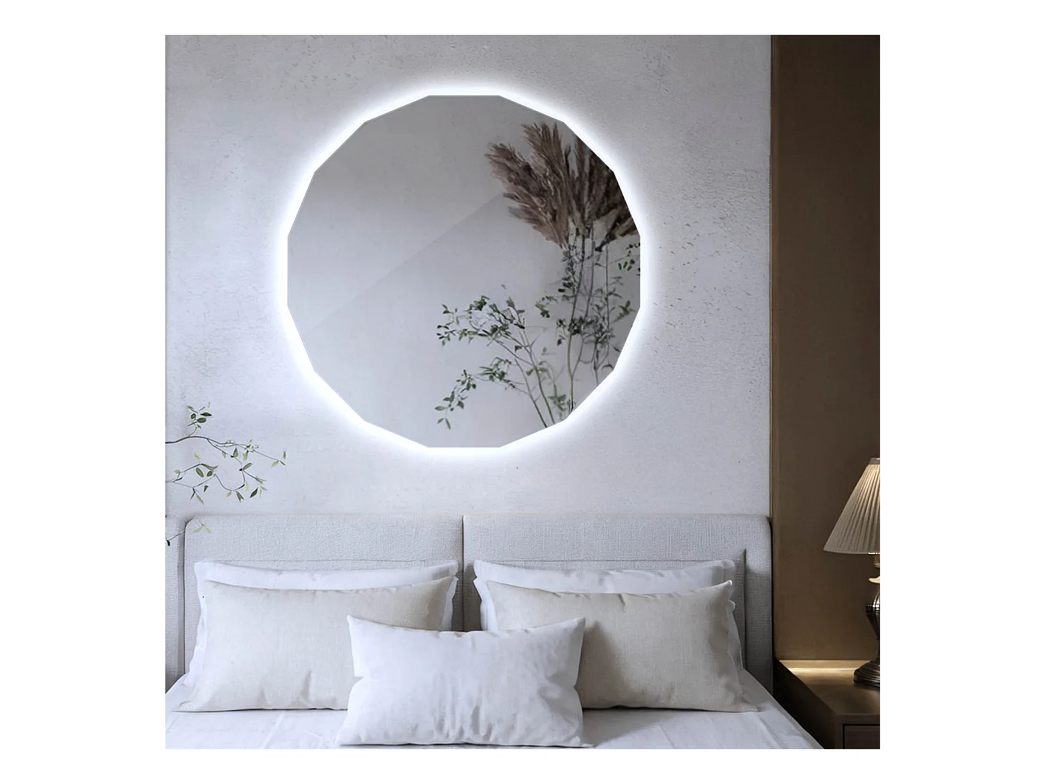 Miroir LED rond sans cadre forme organique avec lumière froide éclatante pour maquillage et salle de bain 50x50 Tulup