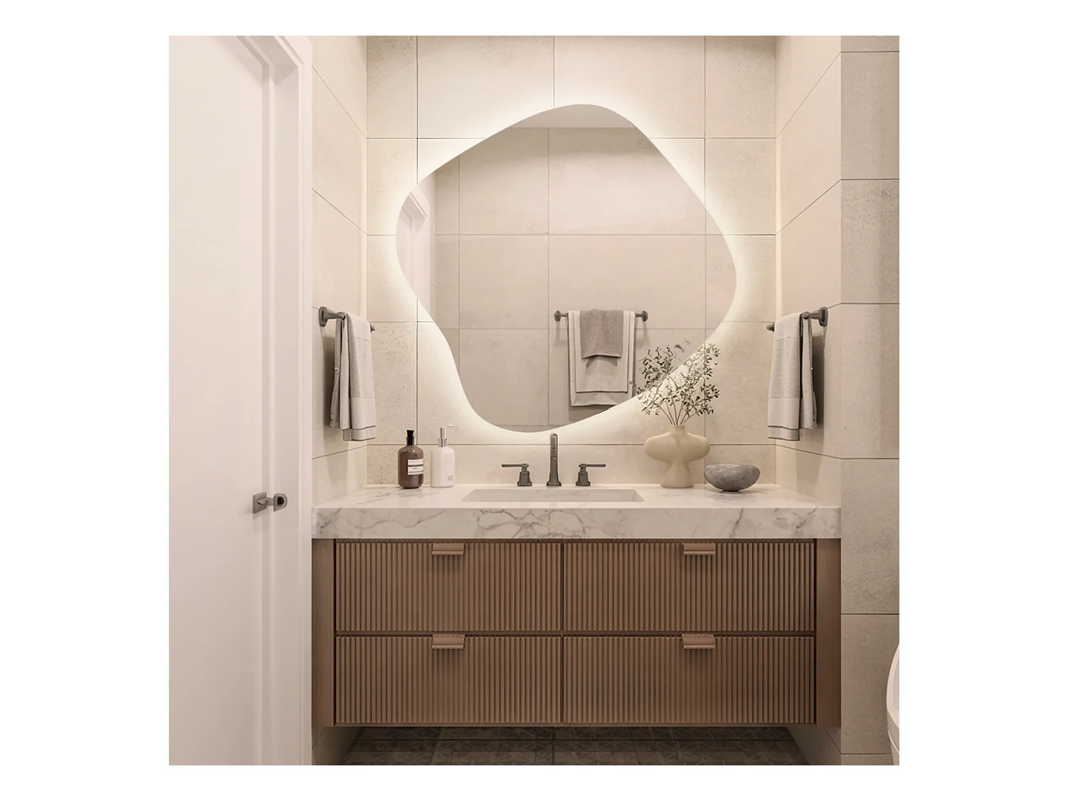 Miroir LED debout sans cadre lumière chaude idéale pour intérieurs modernes et minimalistes 67,6x67 Tulup