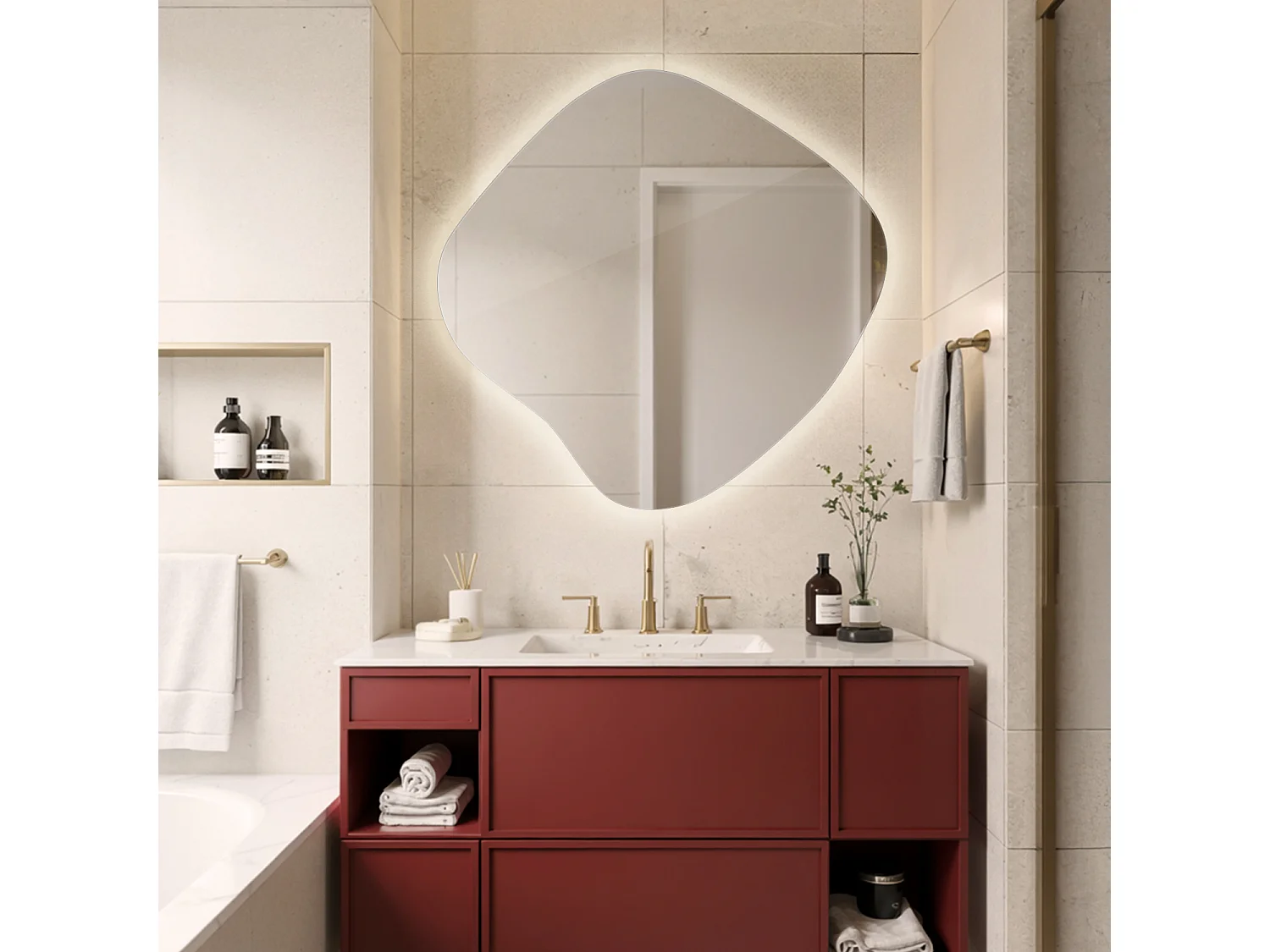 Moderner LED Standspiegel ohne Rahmen warmes Licht für elegante Innenräume 67,6x67 Tulup