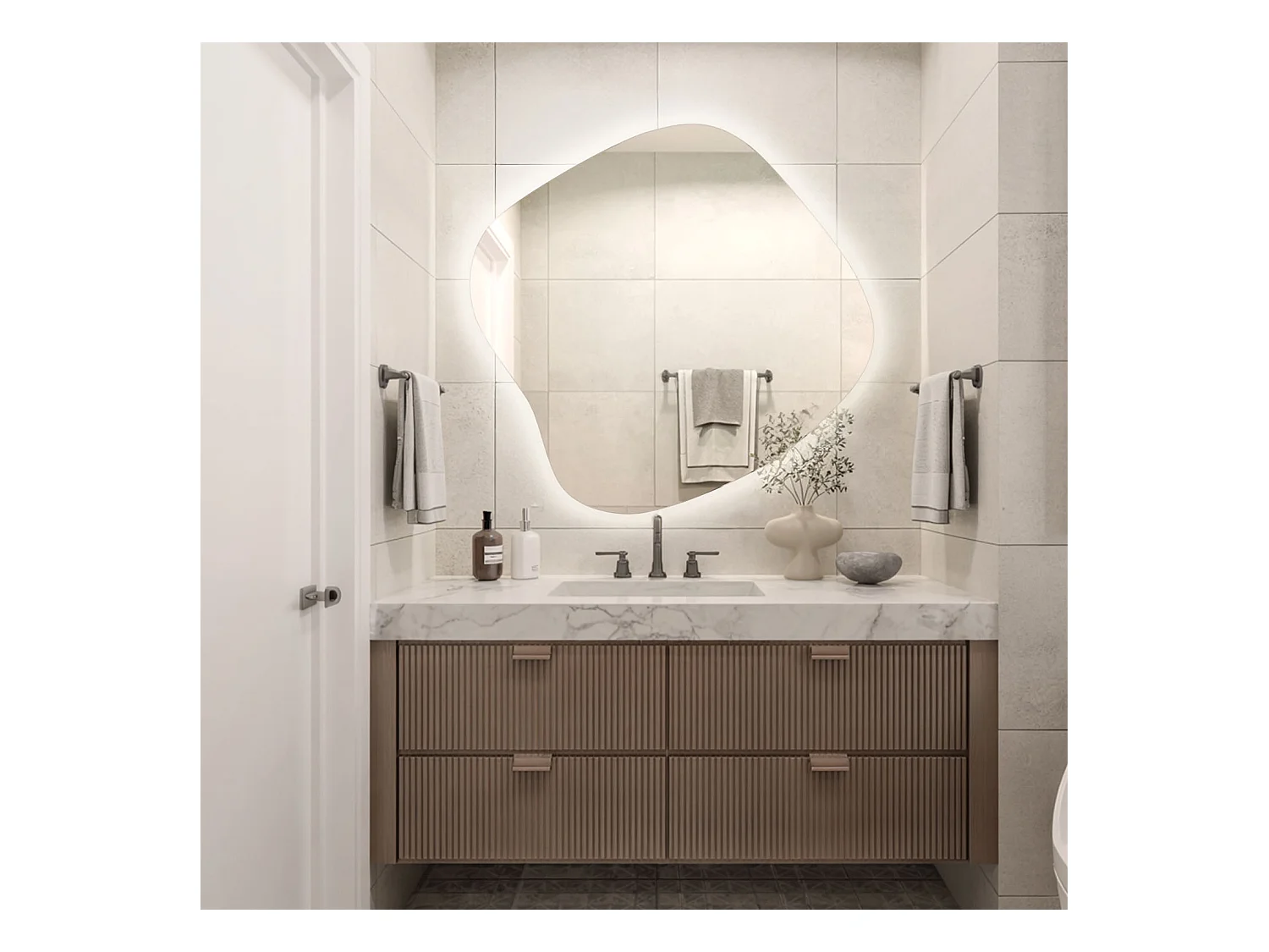 Miroir LED sans cadre sur pied design contemporain lumière neutre pour dressing ou salon 57x57,7 Tulup