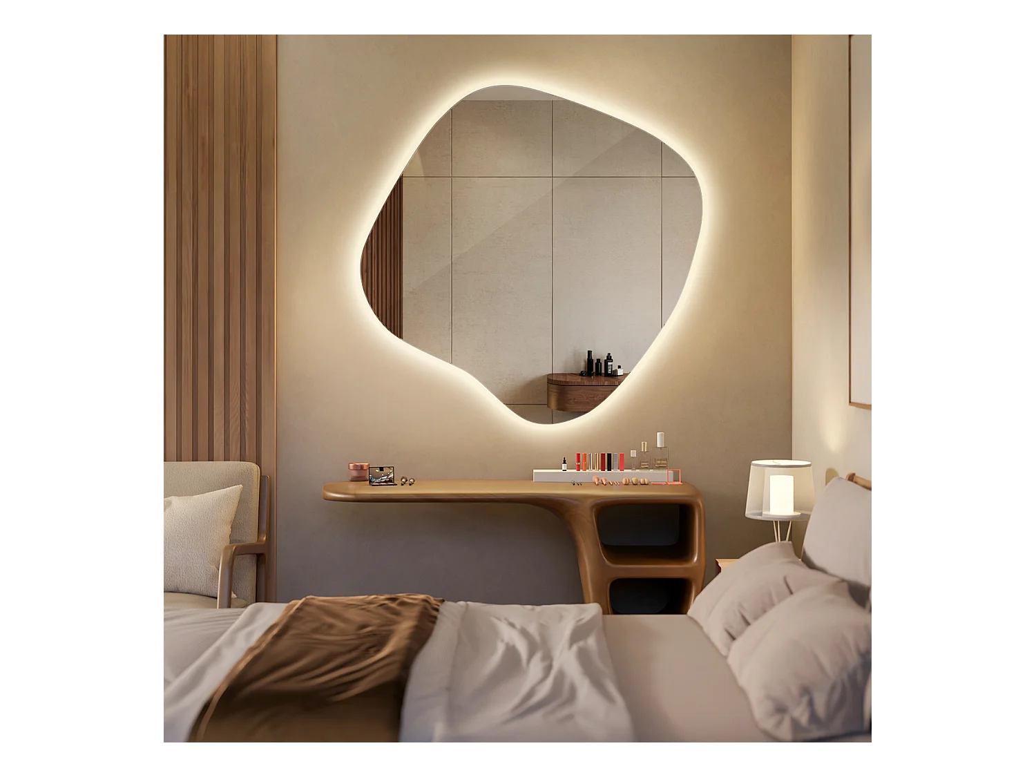 Miroir LED sur pied sans cadre avec lumière chaude design moderne pour chambre ou salle de bain 48,3x47,9 Tulup