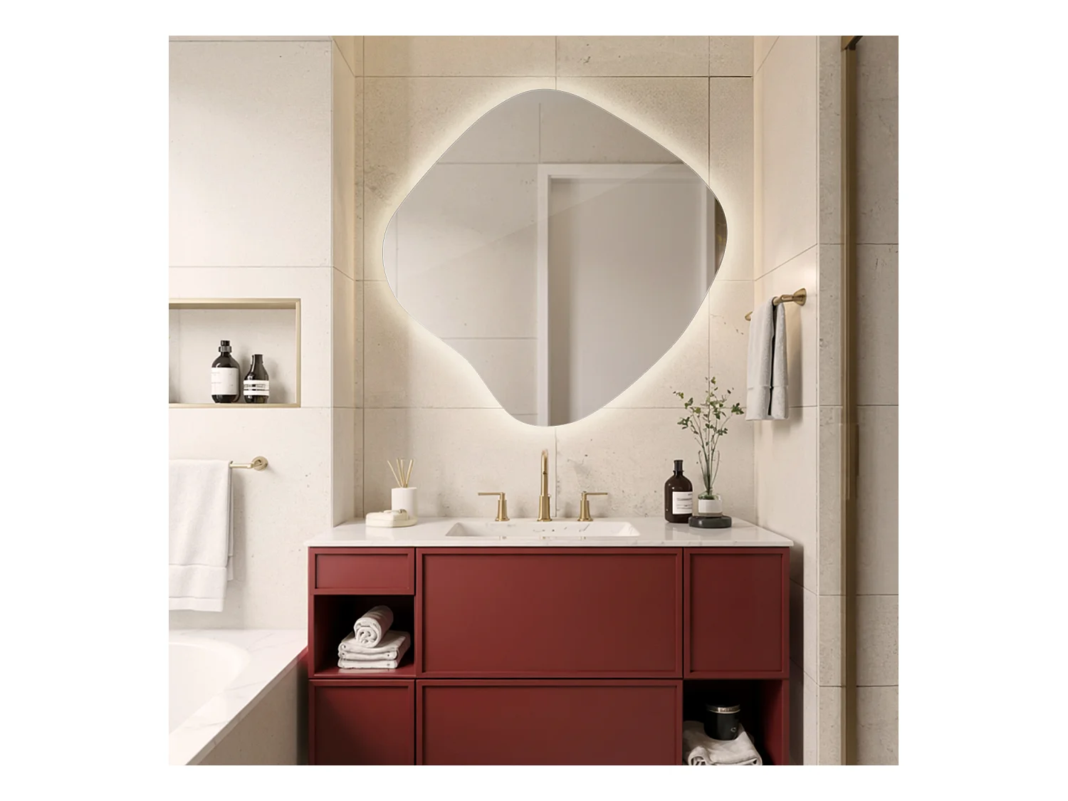 Miroir LED sur pied sans cadre avec lumière chaude design moderne pour chambre ou salle de bain 48,3x47,9 Tulup