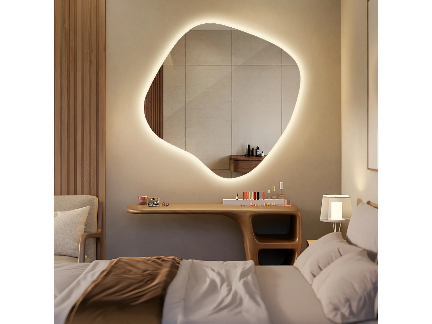 LED Standspiegel rahmenlos mit warmem Licht modernes Design für Schlafzimmer oder Bad 48,3x47,9 Tulup