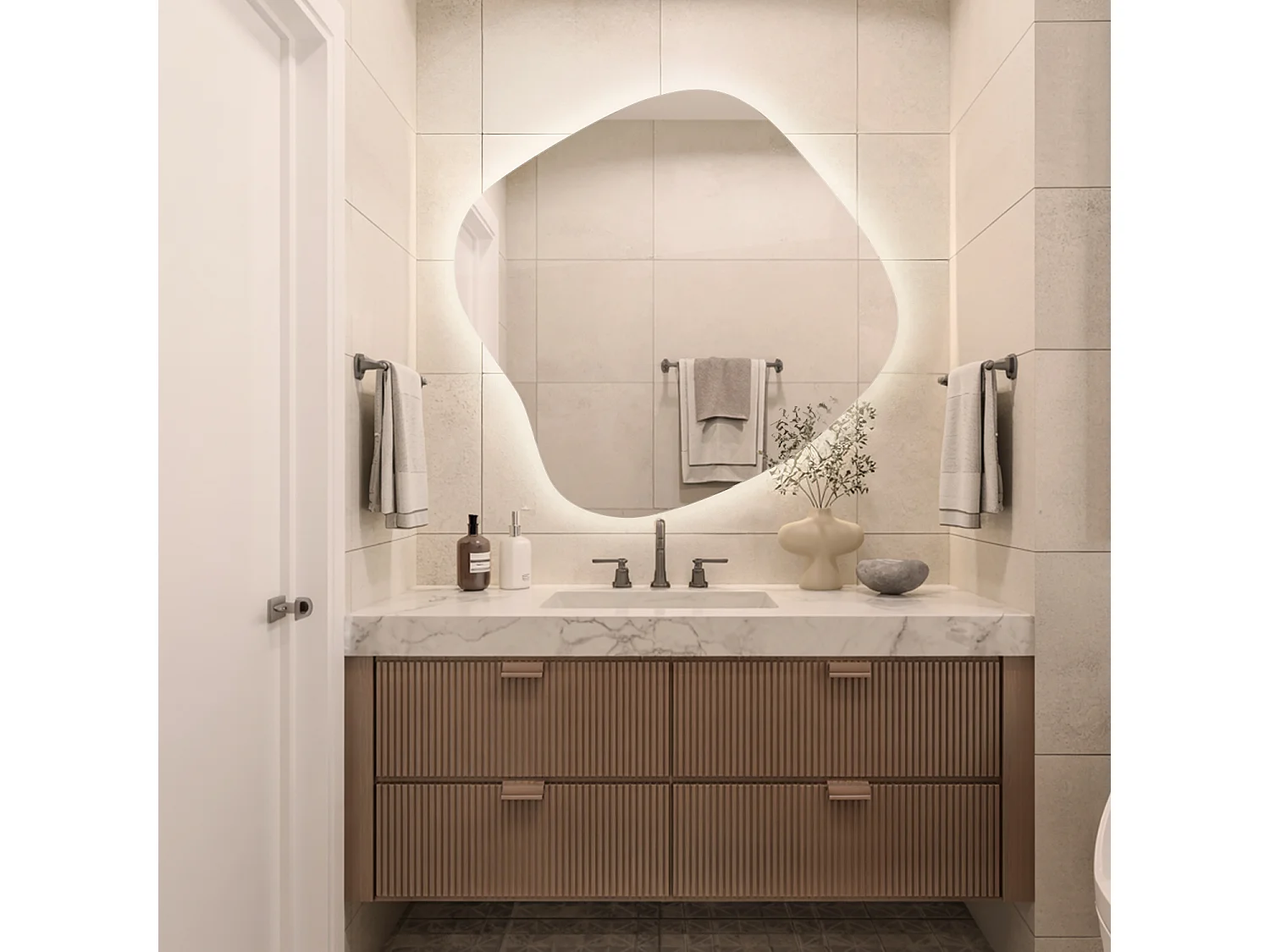 LED Standspiegel rahmenlos mit warmem Licht modernes Design für Schlafzimmer oder Bad 48,3x47,9 Tulup