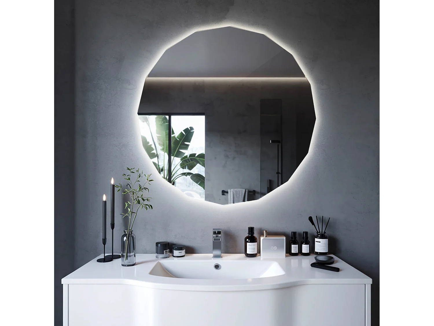 Runder LED Spiegel rahmenlos neutrales Licht natürliches Design für modernes Interieur 50x50 Tulup