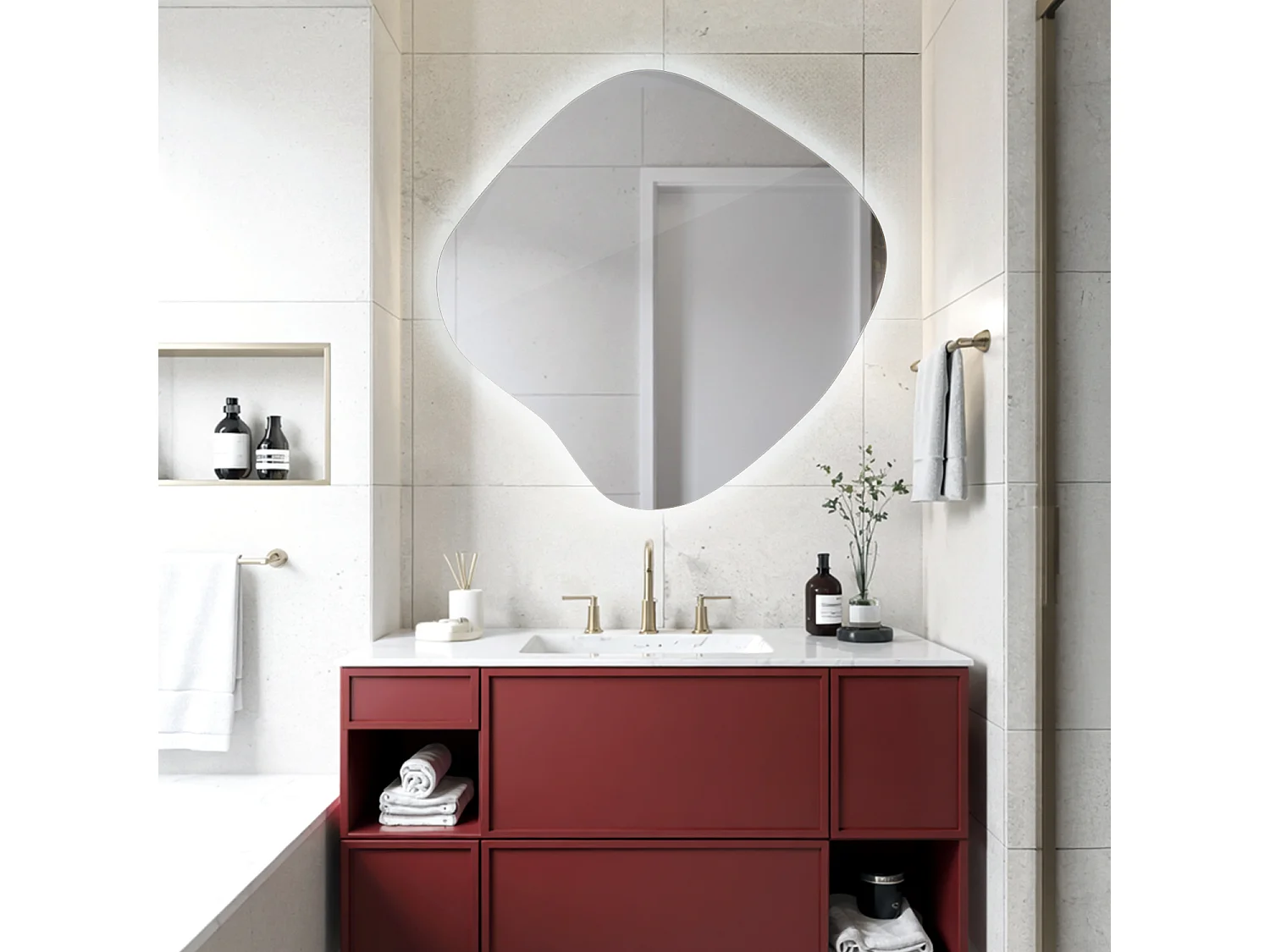 Rahmenloser LED Spiegel zum Aufstellen kaltes Licht perfekt für moderne Räume 67,6x67 Tulup