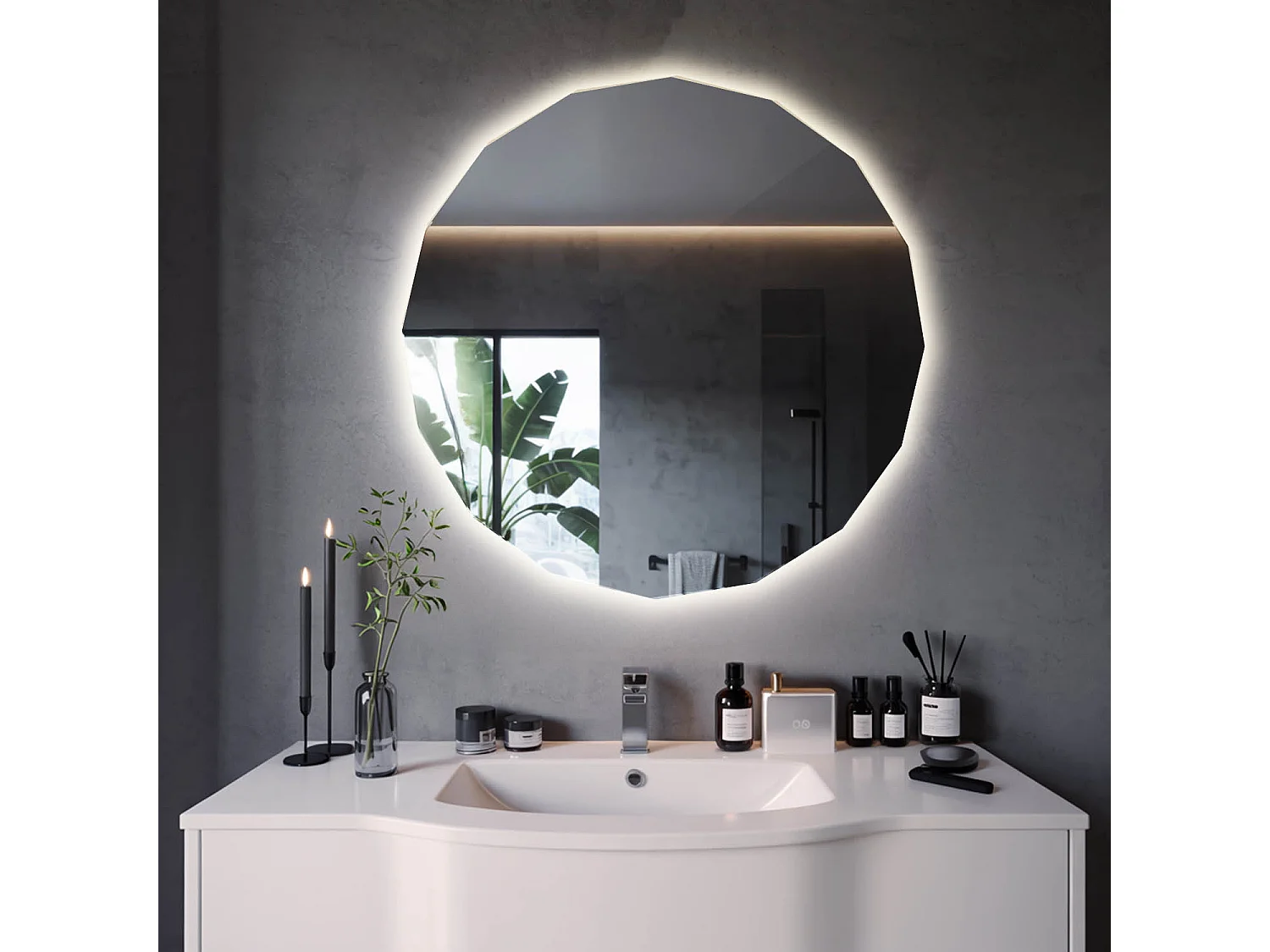 LED Spiegel rahmenlos rund stilvolles Design warmes Licht für Schlafzimmer oder Bad 100x100 Tulup