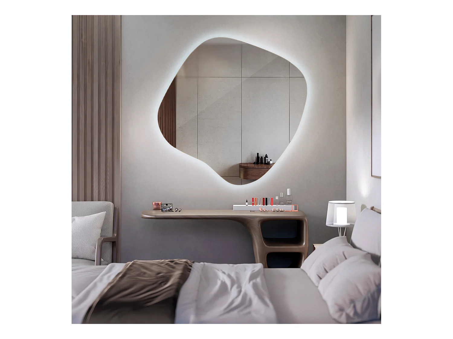 Miroir LED sans cadre sur pied lumière froide éclatante pour maquillage et salle de bain 48,3x47,9 Tulup