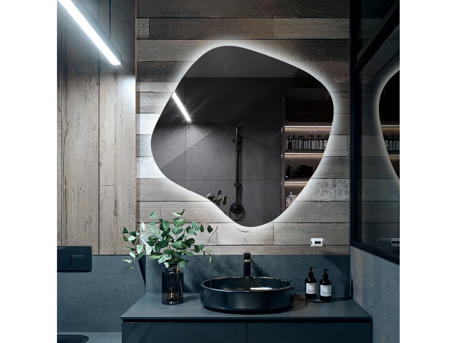 LED Standspiegel rahmenlos mit kaltem Licht ideal für Make-up und Pflegebereich 48,3x47,9 Tulup