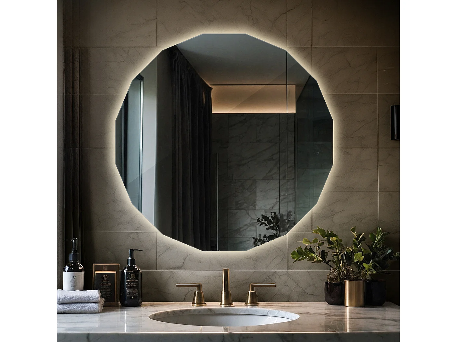 Runder LED Spiegel rahmenlos modernes Design warmes Licht ideal für Badezimmer oder Schlafzimmer 50x50 Tulup