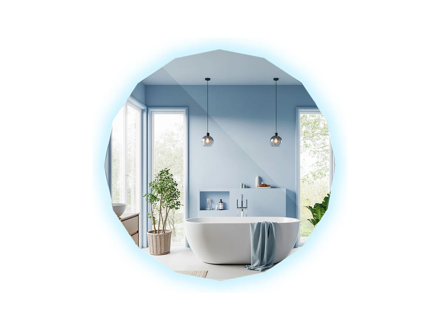 Miroir LED mural sans cadre forme ronde élégante avec éclairage froid chic 80x80 Tulup