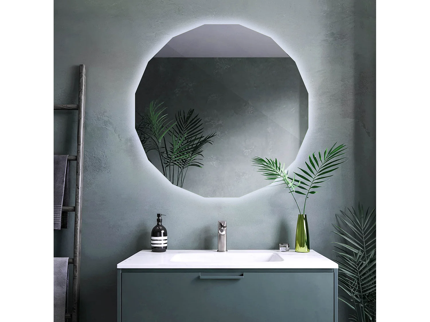 Rahmenloser LED Spiegel runde Form kaltes Licht stilvoll und elegant 80x80 Tulup