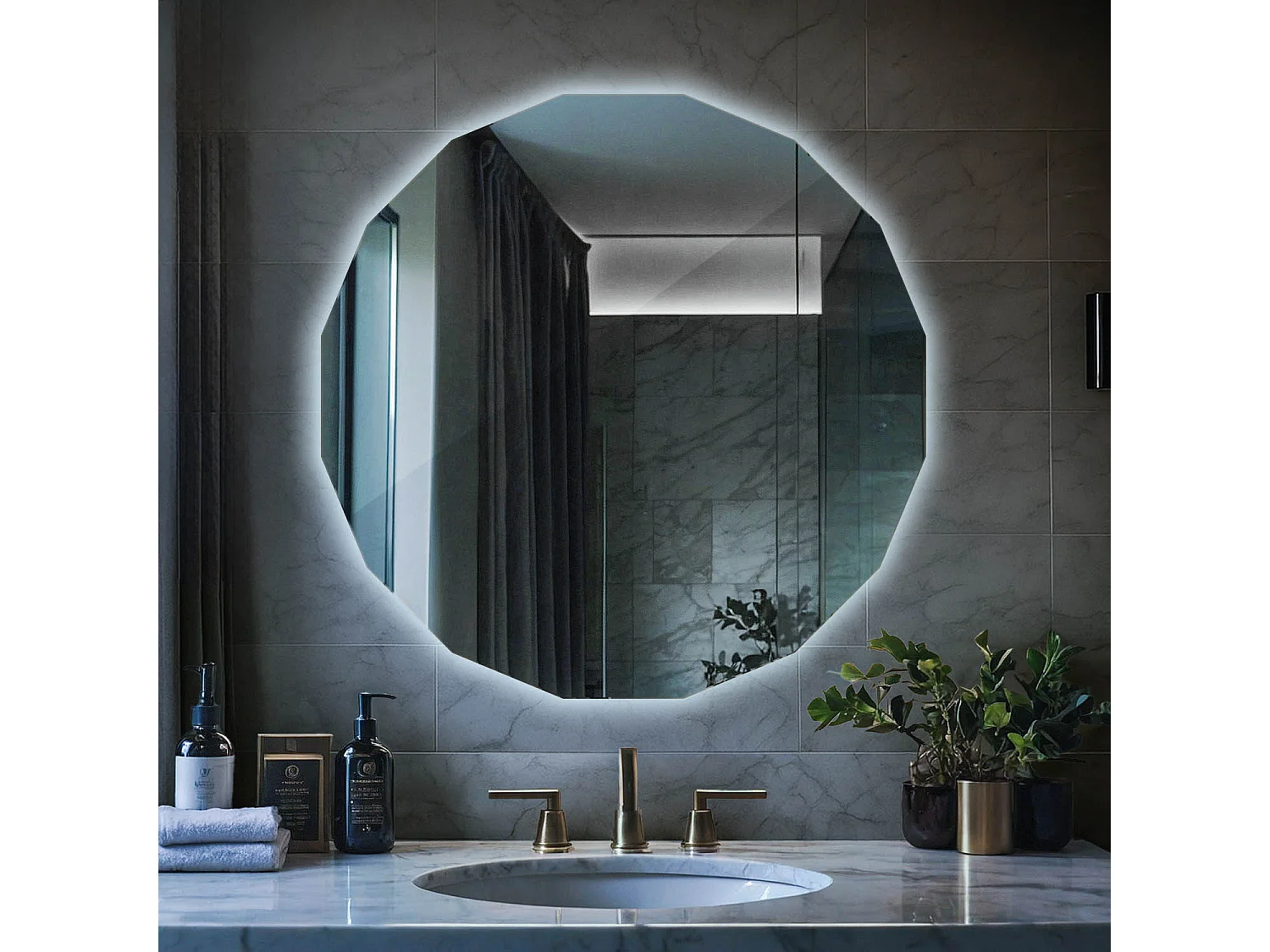 Rahmenloser LED Spiegel runde Form kaltes Licht stilvoll und elegant 80x80 Tulup