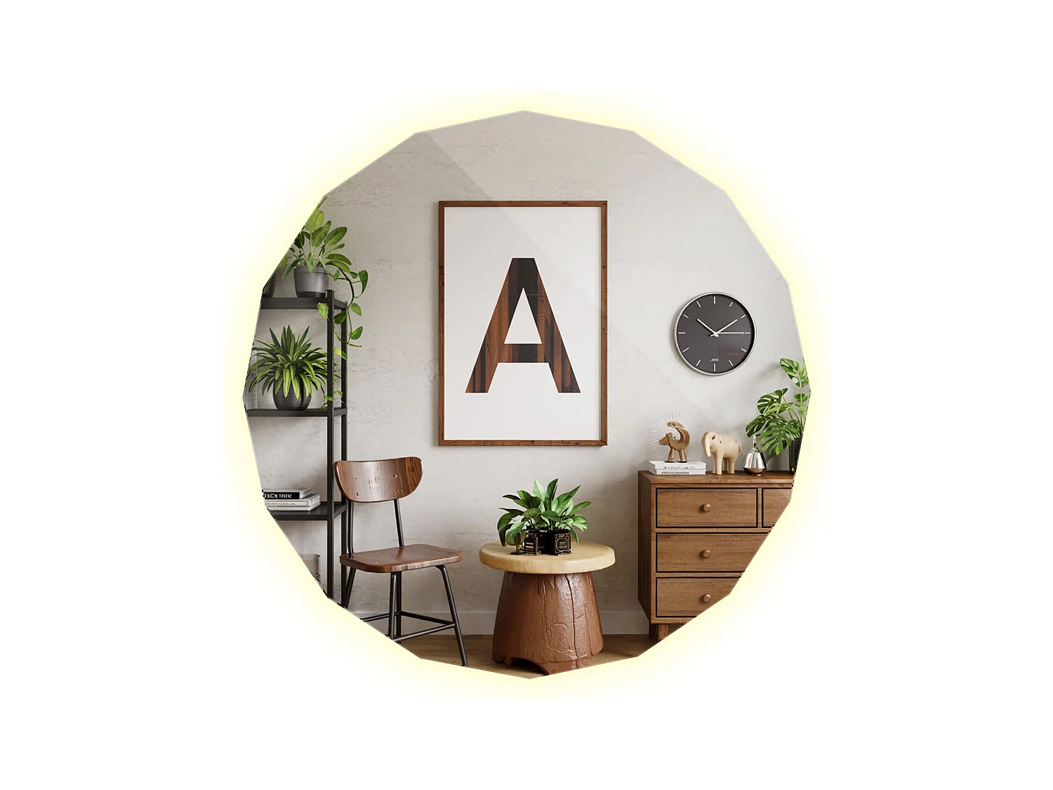 Miroir LED mural sans cadre design contemporain forme ronde avec lumière neutre pour salle de bain 60x60 Tulup