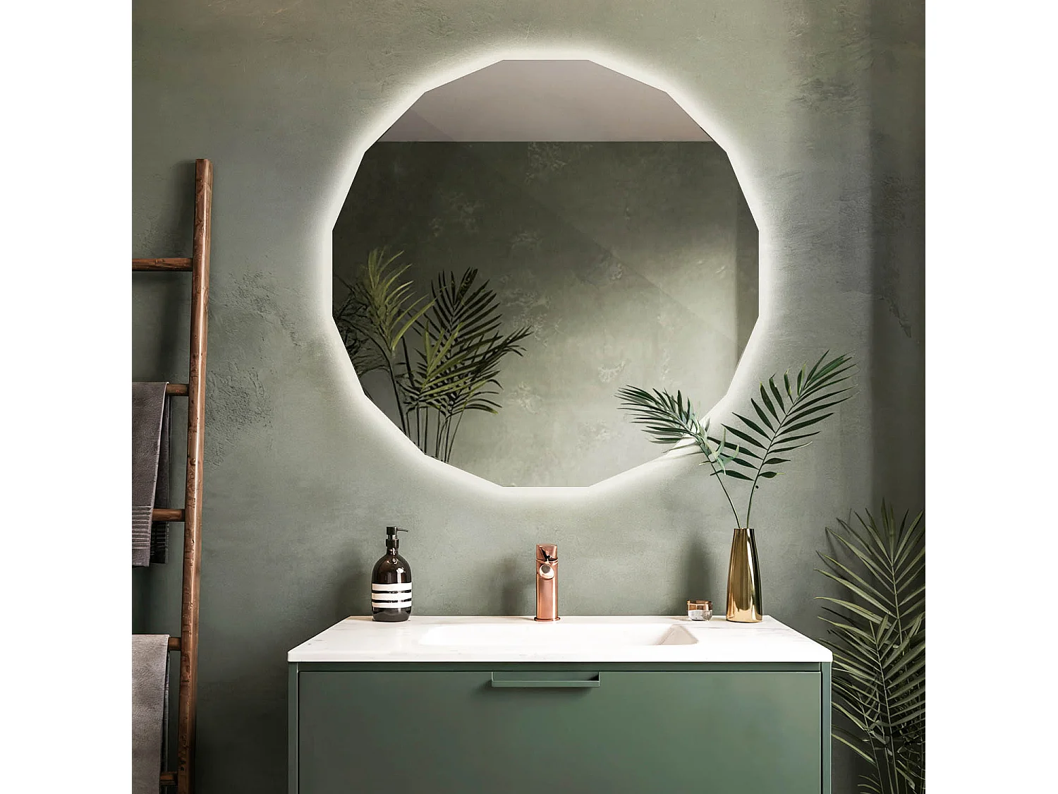 Moderner LED Spiegel rund rahmenlos neutraler Farbton ideal für Bad oder Schlafzimmer 60x60 Tulup