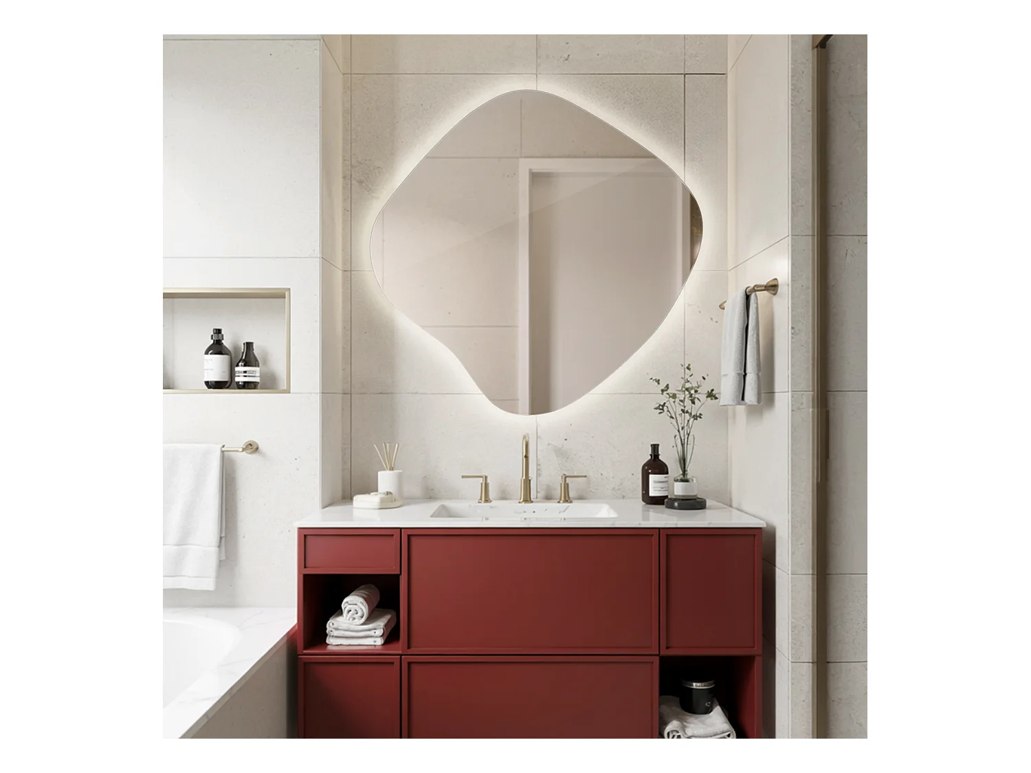 Miroir LED sur pied moderne sans cadre avec lumière neutre douce pour intérieurs lumineux 77x76,6 Tulup