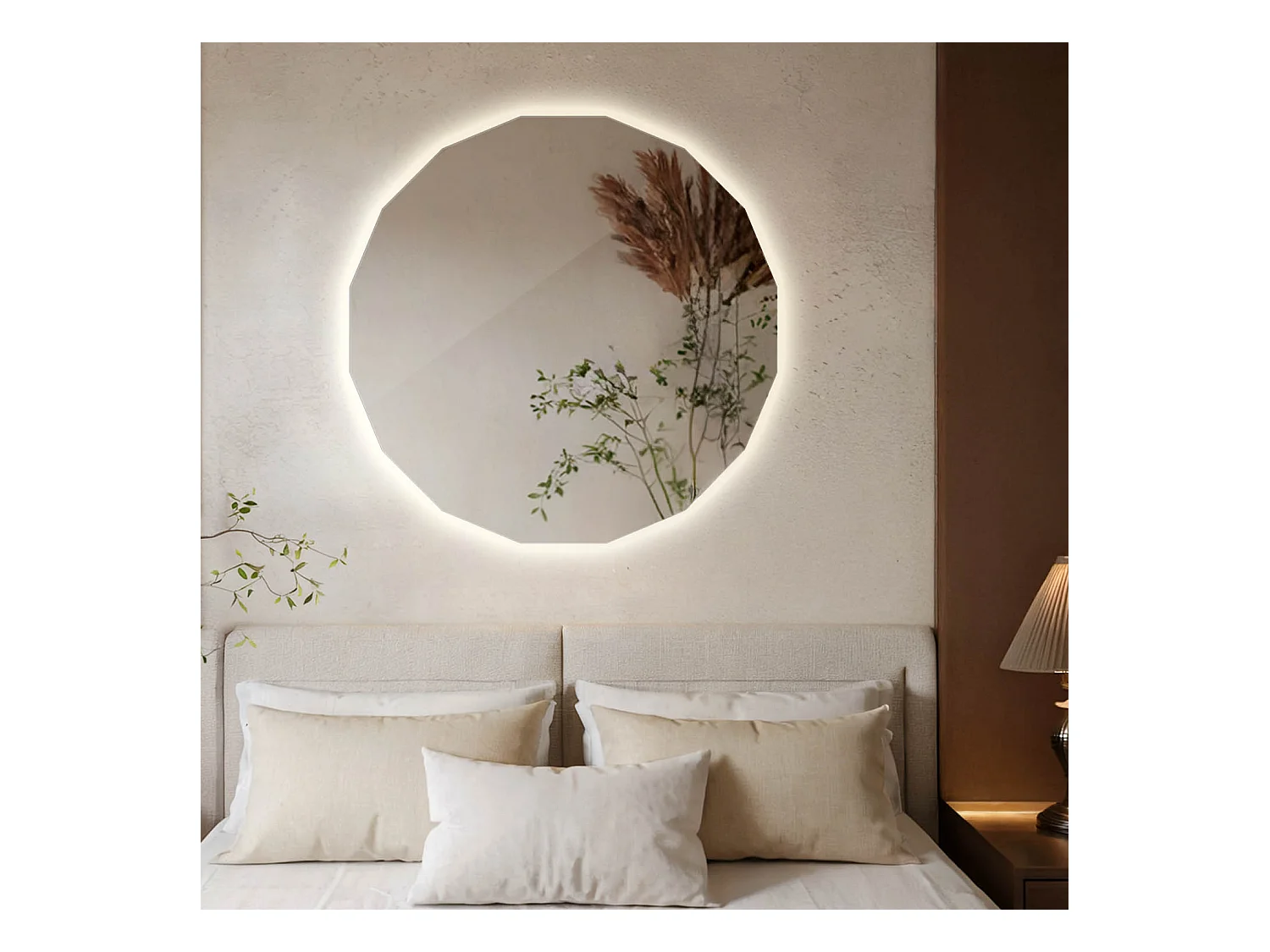 Miroir LED design sans cadre en forme de cercle lumière chaude idéale pour intérieurs contemporains 80x80 Tulup