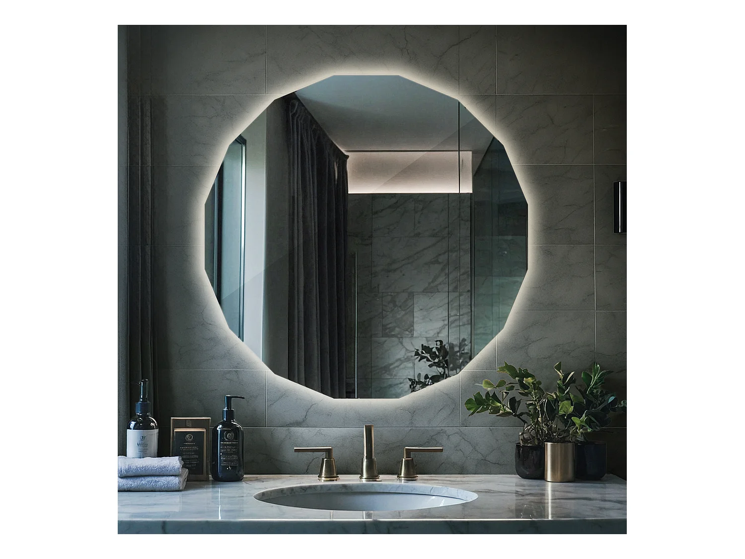 Miroir LED design sans cadre mural rond lumière neutre douce pour intérieurs lumineux 100x100 Tulup