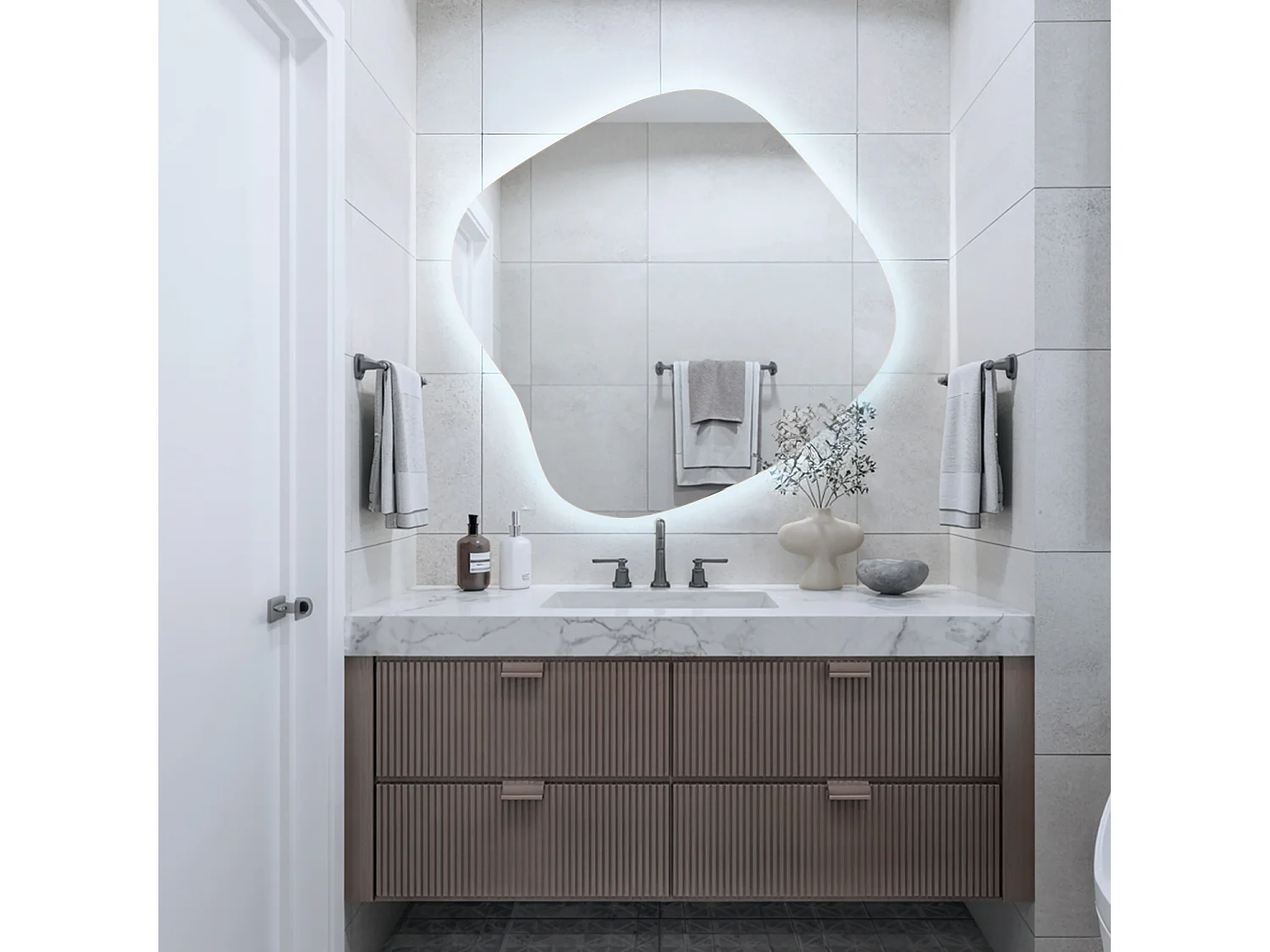 Moderner LED Spiegel ohne Rahmen mit kalter Beleuchtung für stilvolle Einrichtung 57x57,7 Tulup