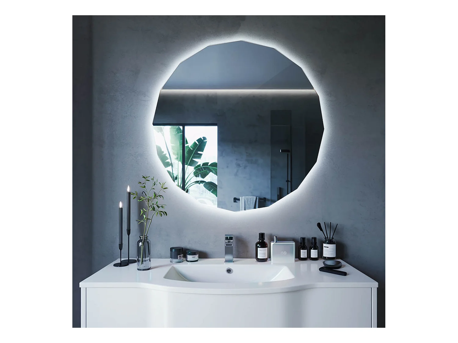 Miroir LED sans cadre mural design rond avec lumière froide idéale pour chambre moderne 60x60 Tulup