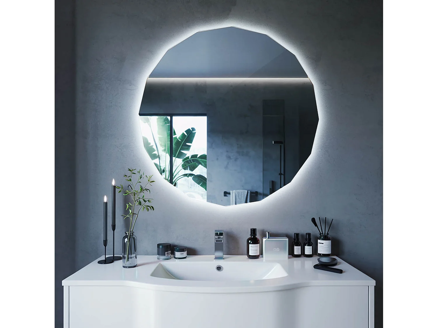 LED Spiegel rund ohne Rahmen modernes Design kaltes Licht für Schlafzimmer 60x60 Tulup