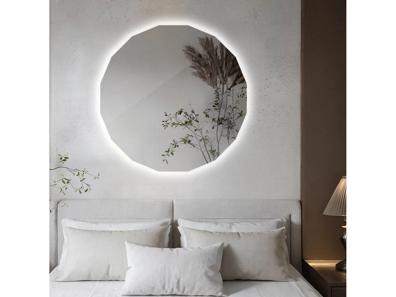 Rahmenloser LED Spiegel rund neutrales Licht für helle elegante Räume 80x80 Tulup