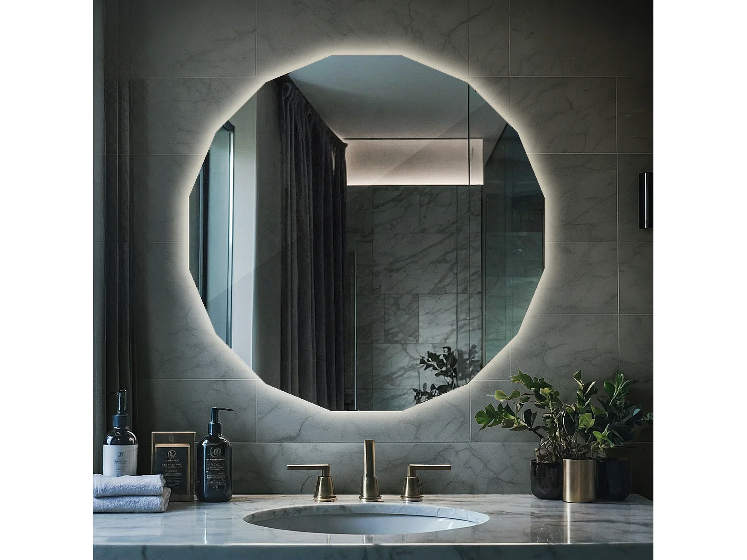 Rahmenloser LED Spiegel rund neutrales Licht für helle elegante Räume 80x80 Tulup