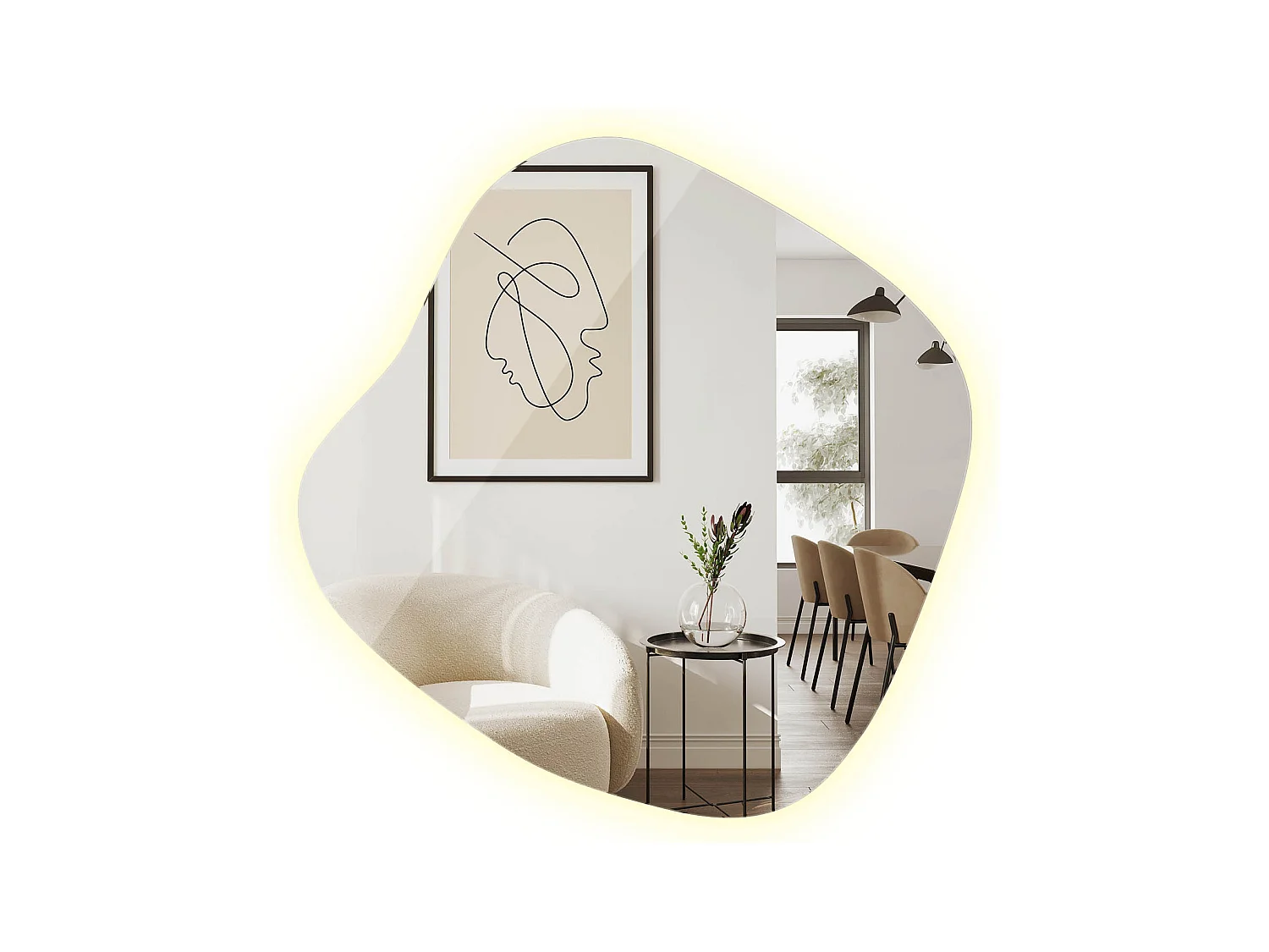 Miroir LED sur pied sans cadre lumière neutre naturelle parfaite pour salle de bain moderne 48,3x47,9 Tulup