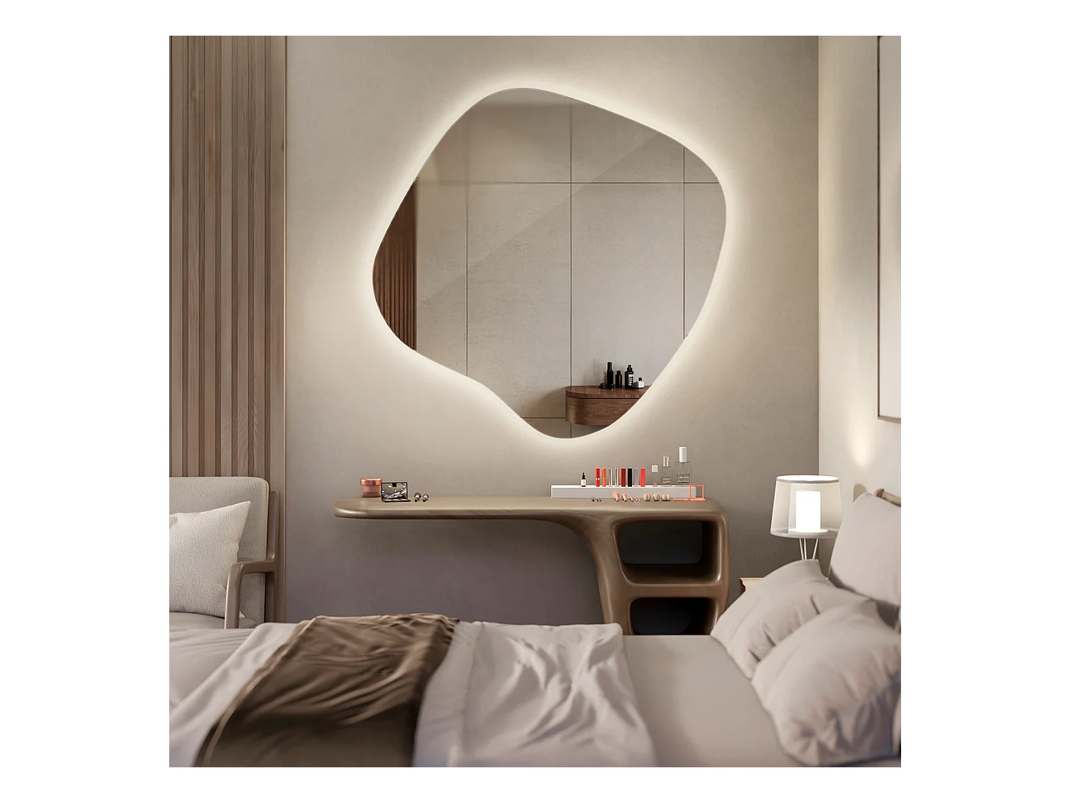 Miroir LED sur pied sans cadre lumière neutre naturelle parfaite pour salle de bain moderne 48,3x47,9 Tulup