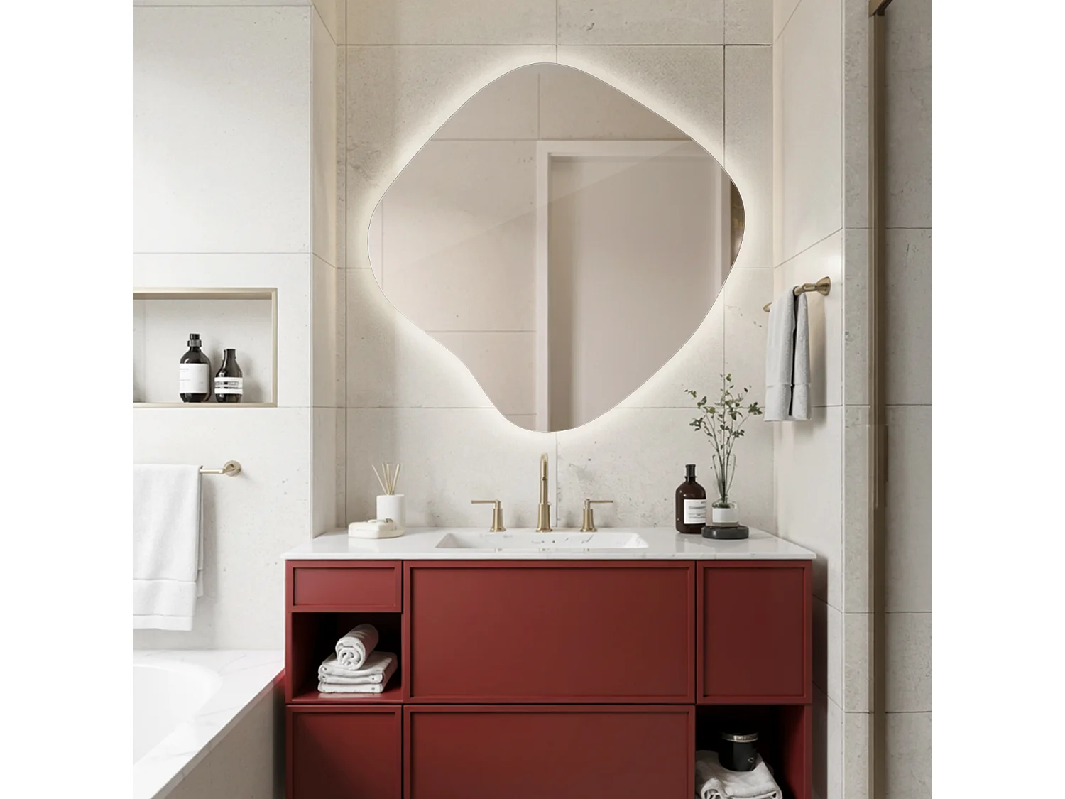 LED Standspiegel rahmenlos mit neutralem Licht stilvolles Design für modernes Badezimmer 48,3x47,9 Tulup