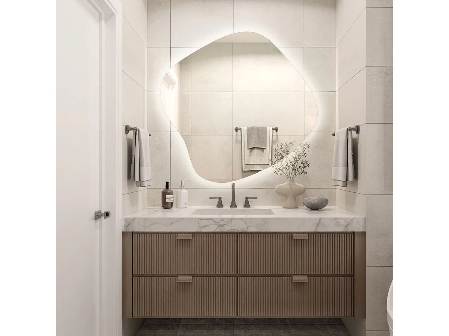 LED Standspiegel rahmenlos mit neutralem Licht stilvolles Design für modernes Badezimmer 48,3x47,9 Tulup