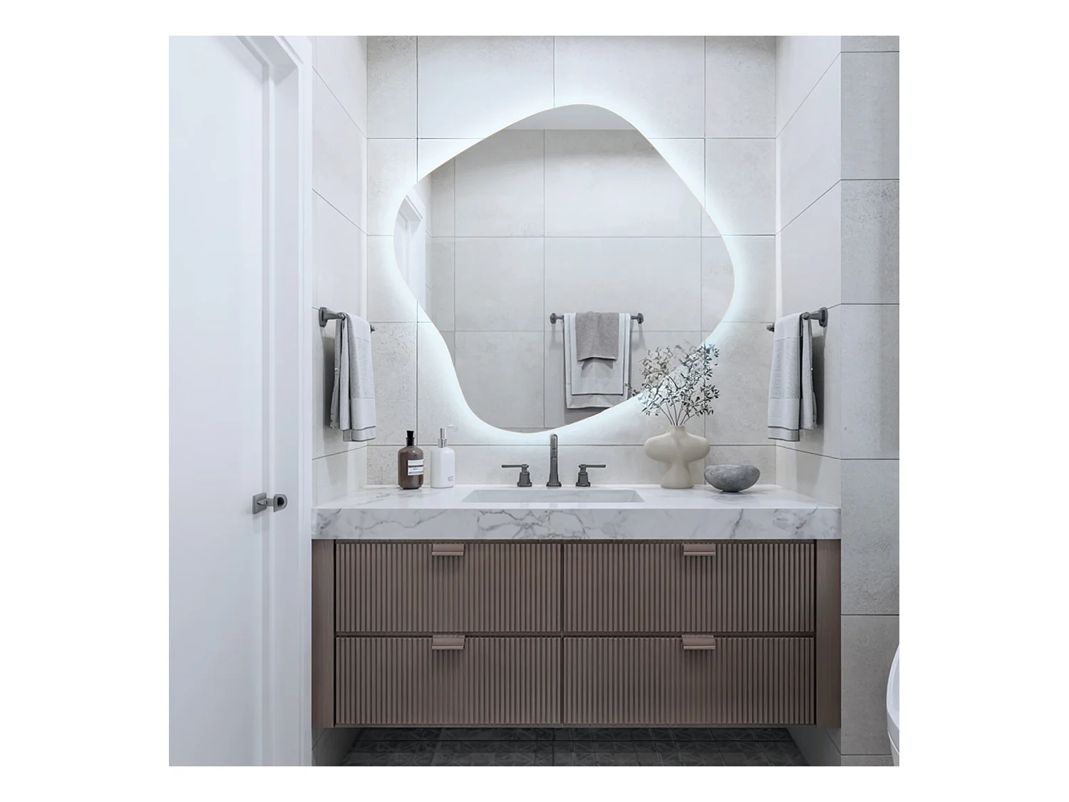 Miroir LED sans cadre sur pied avec lumière froide idéale pour salon ou dressing 77x76,6 Tulup