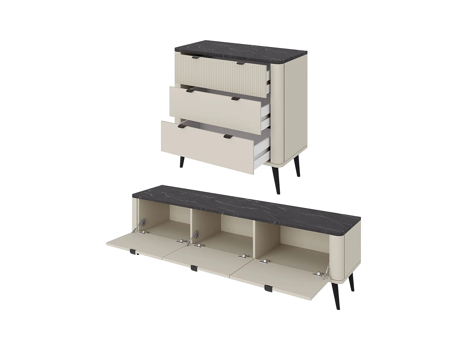 WOHNZIMMER-SET Marly 2-tlg Kaschmir / Walnuss