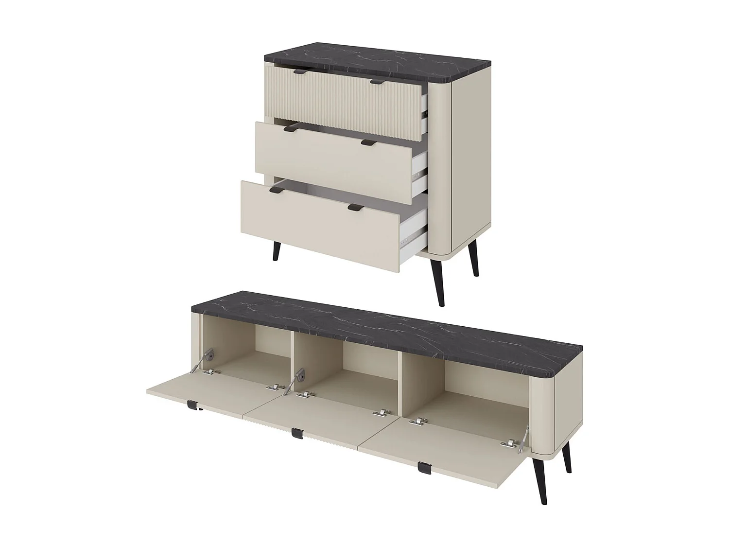 WOHNZIMMER-SET Marly 2-tlg Kaschmir / Walnuss