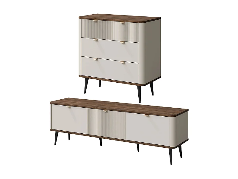 WOHNZIMMER-SET Marly 2-tlg Kaschmir / Walnuss