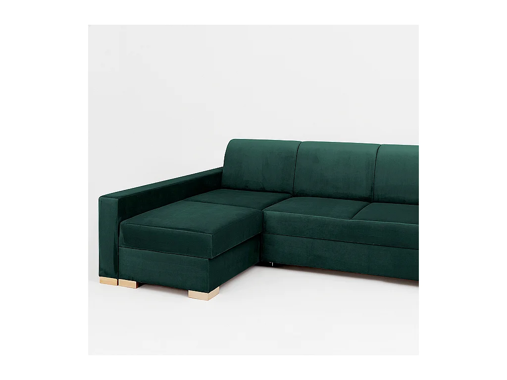 Canapé d'angle convertible 95x232x82 cm vert, structure stable, forme en L