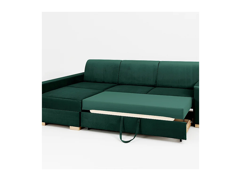 Canapé d'angle convertible 95x232x82 cm vert, structure stable, forme en L