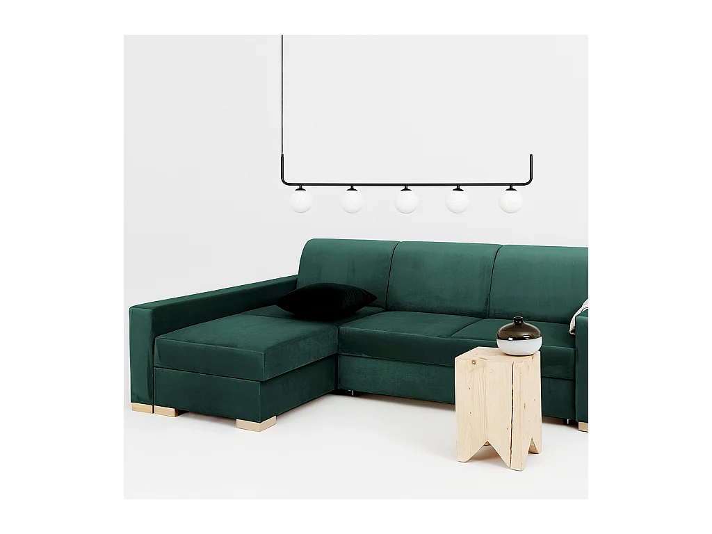 Canapé d'angle convertible 95x232x82 cm vert, structure stable, forme en L