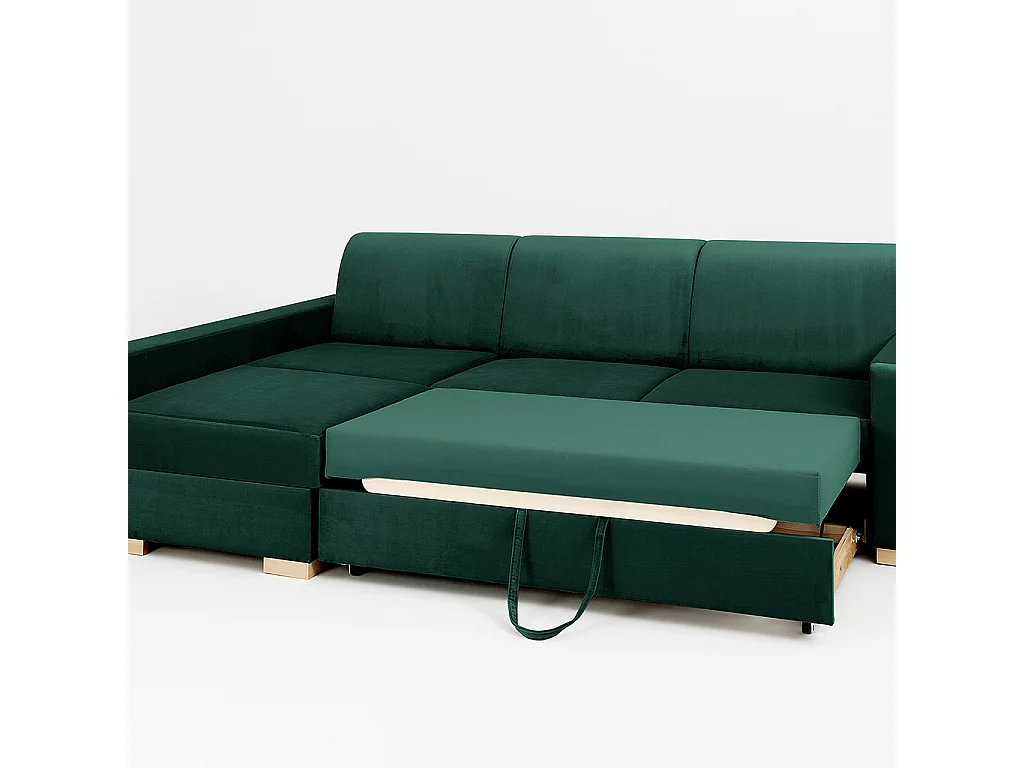 Canapé d'angle convertible 95x232x82 cm vert, structure stable, forme en L