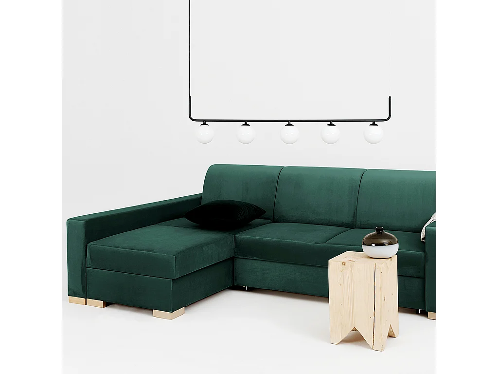 Canapé d'angle convertible 95x232x82 cm vert, structure stable, forme en L