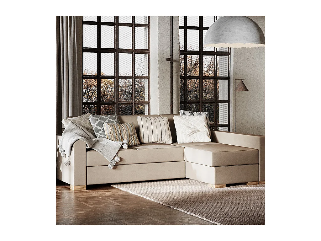 Canapé d'angle convertible 95x232x82 cm beige stable r