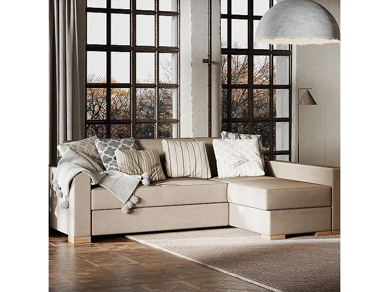 Hoek slaapbank 95x232x82 cm beige stabiel r