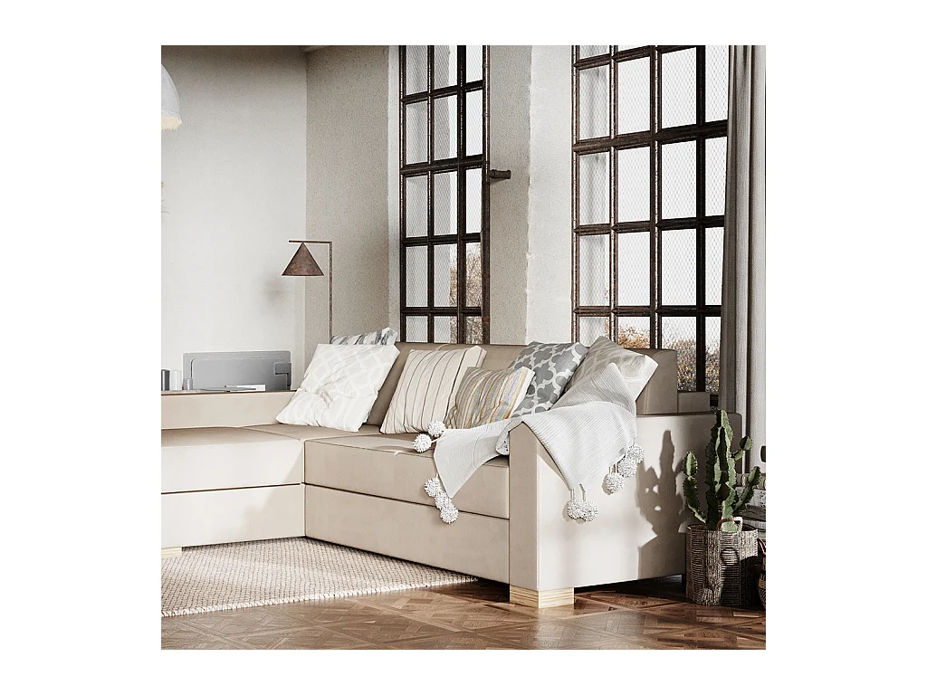Canapé d'angle convertible 95x232x82 cm beige stable