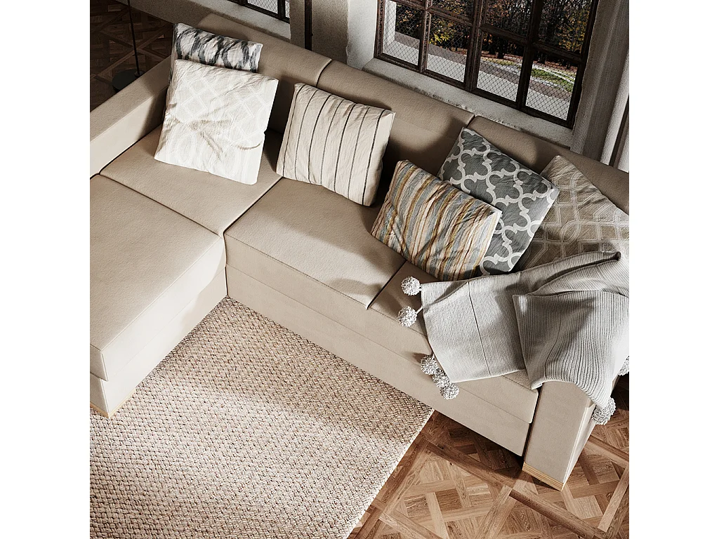 Canapé d'angle convertible 95x232x82 cm beige stable