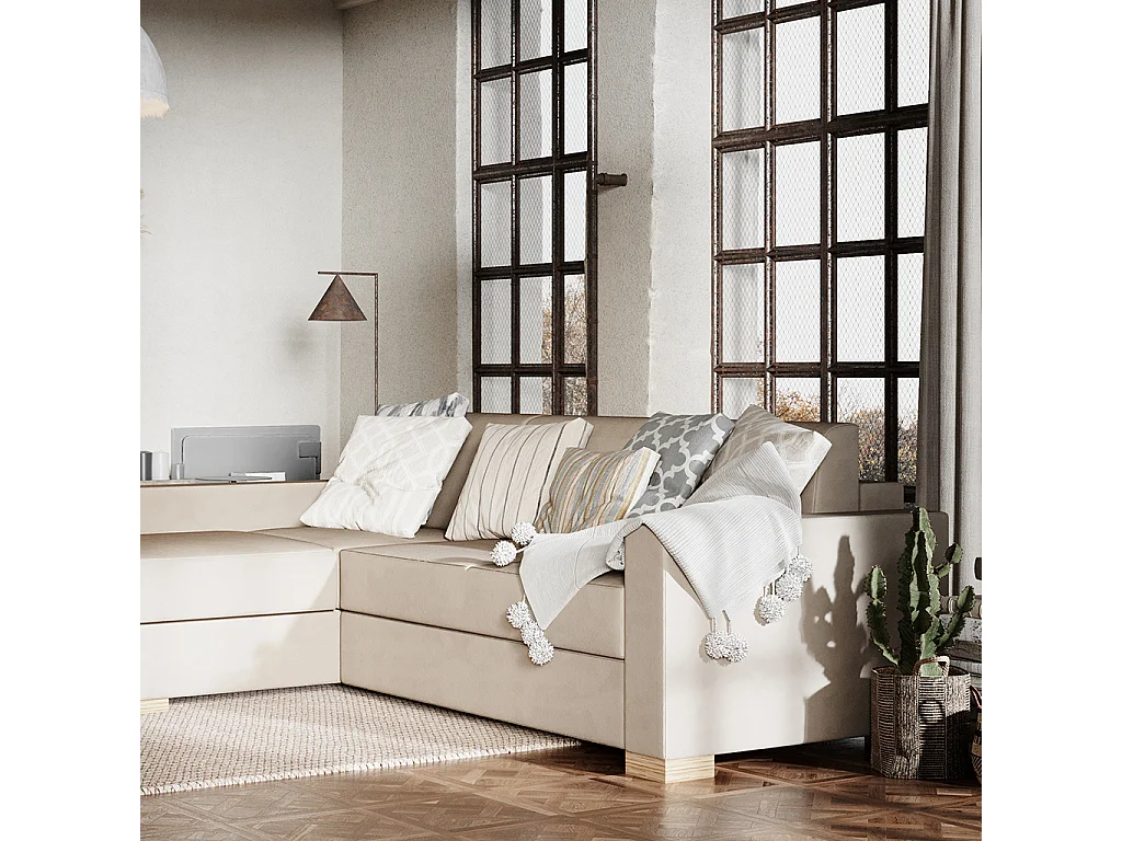 Canapé d'angle convertible 95x232x82 cm beige stable