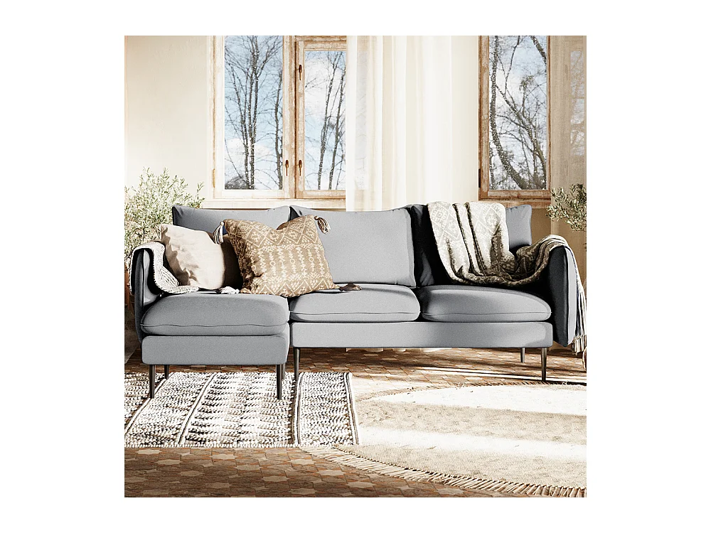 Canapé d'angle 89x210x90 cm gris Platinium POSH L noir