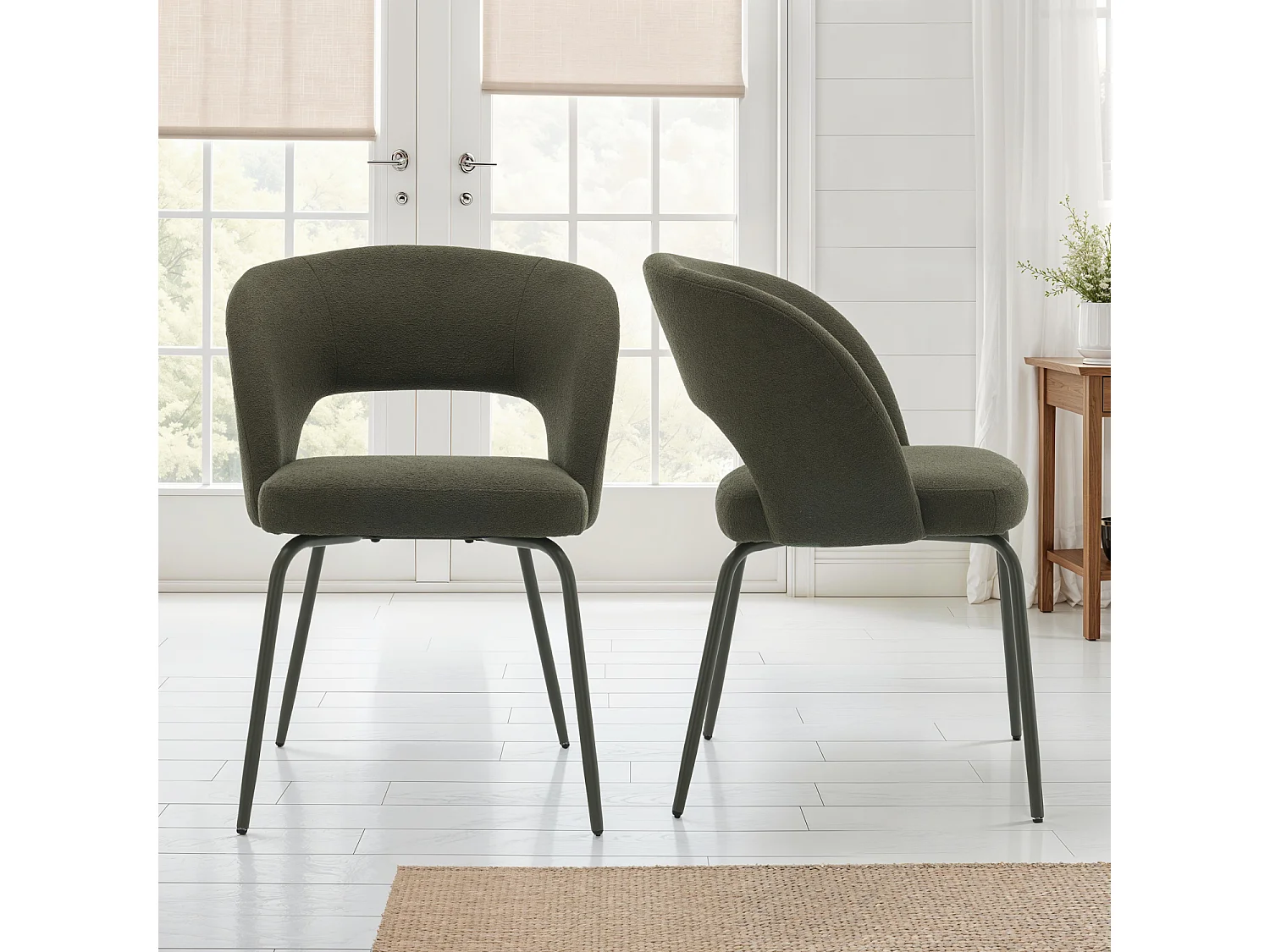 Pack de 2 sillas de comedor verde tejido bouclé FLAVIA - HAPPY GARDEN