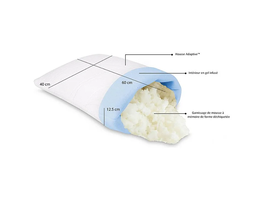 Lot de 6 oreillers 60 x 40 cm mousse à mémoire de forme - MORPHÉE