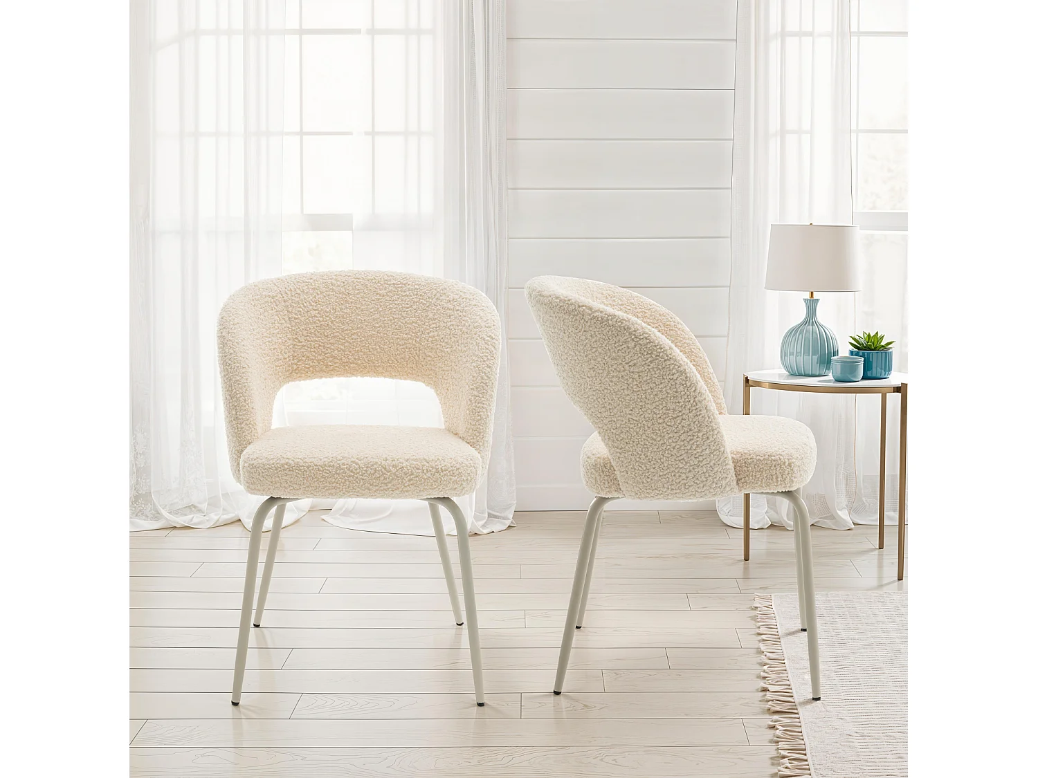 Lot de 2 chaises en tissu boucle beige FLAVIA